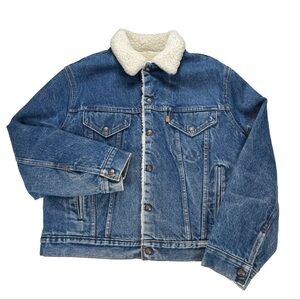 Vintage Levi’s Sherpa Lined Denim Trucker Jacket Orange Tab Size 44 USA Made